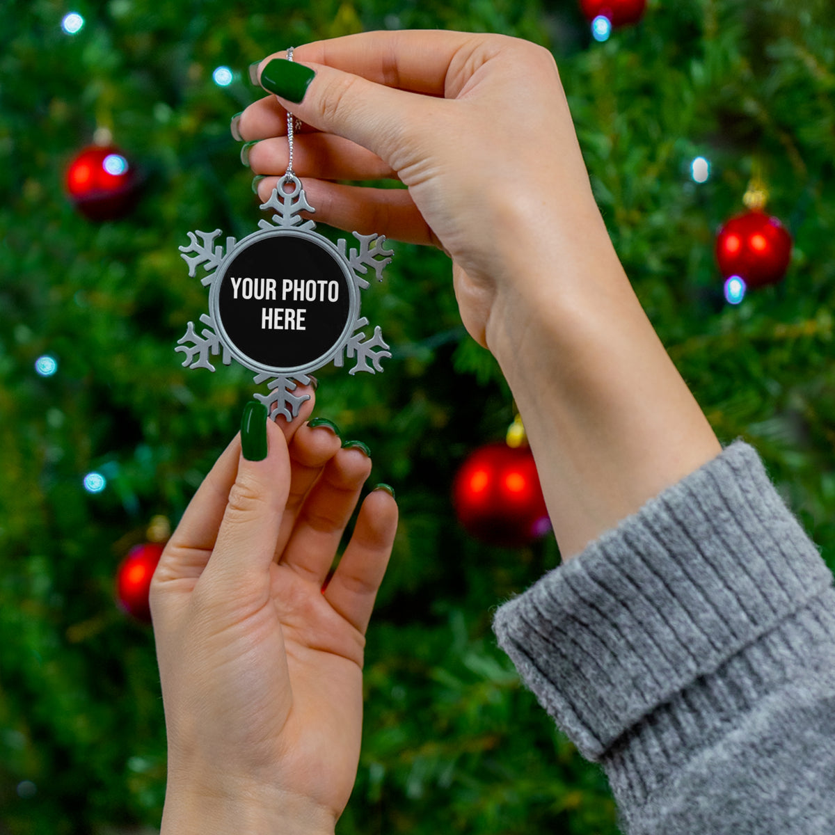 PERSONALIZED PHOTO PEWTER SNOWFLAKE ORNAMENT