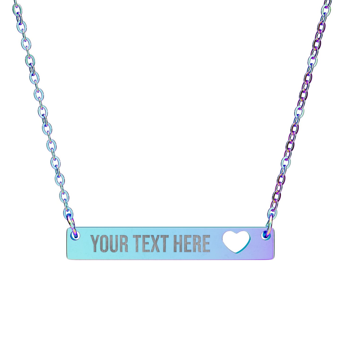 PERSONALIZED TEXT ENGRAVED HORIZONTAL BAR NECKLACE WITH CUTOUT HEART