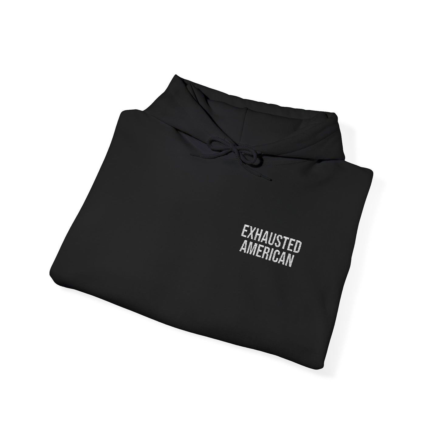 EXHAUSTED AMERICAN ALL-GENDER EMBROIDERED HOODIE