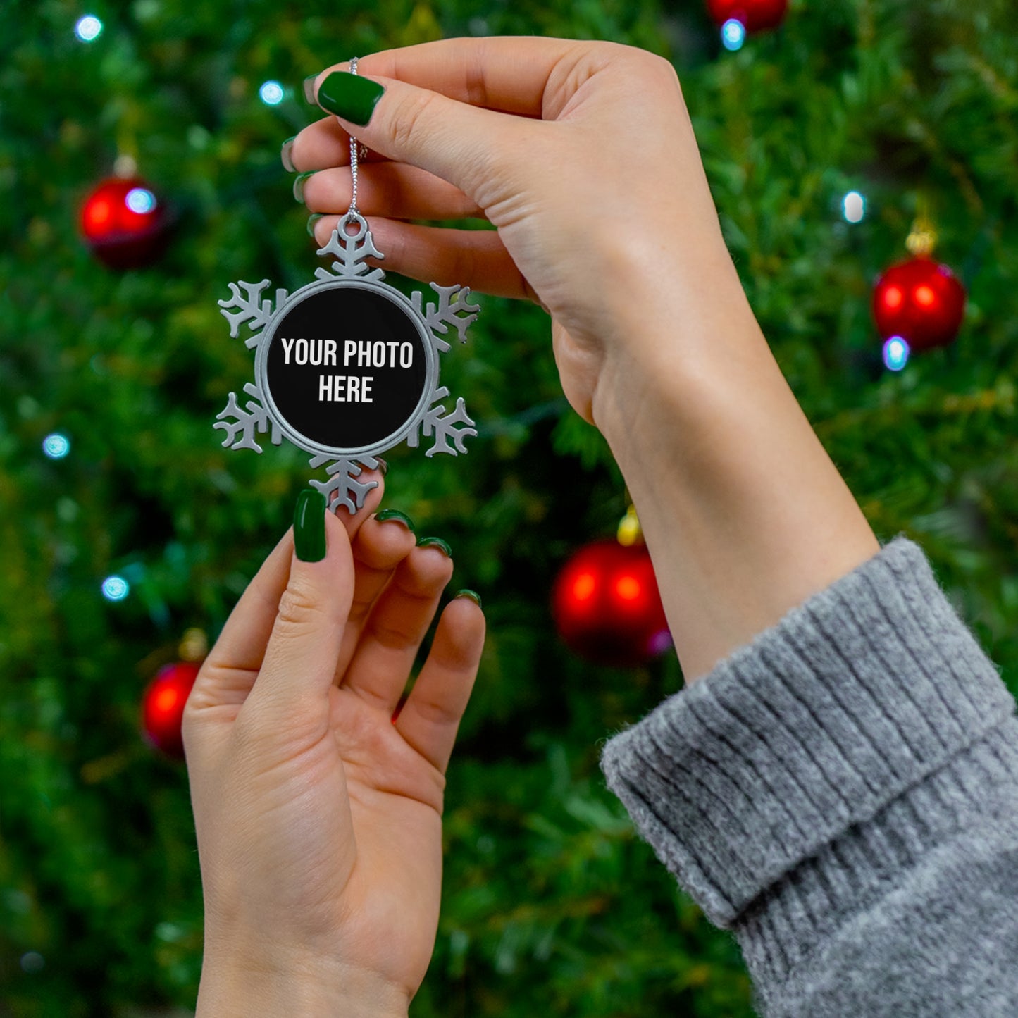 PERSONALIZED PHOTO PEWTER SNOWFLAKE ORNAMENT