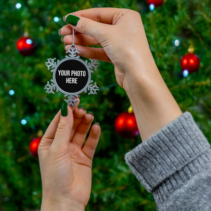 PERSONALIZED PHOTO PEWTER SNOWFLAKE ORNAMENT