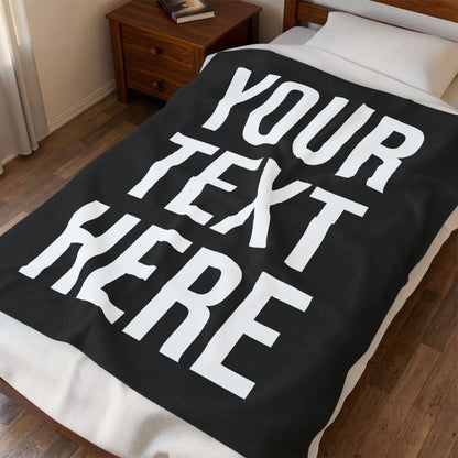 PERSONALIZED TEXT VELVETEEN PLUSH BLANKET BLACK + WHITE