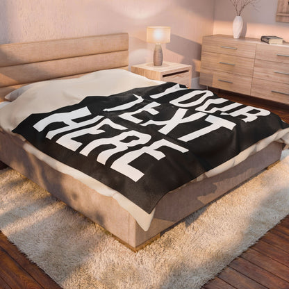 PERSONALIZED TEXT VELVETEEN PLUSH BLANKET BLACK + WHITE