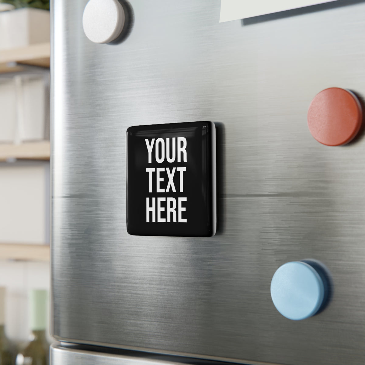 PERSONALIZED TEXT SQUARE PORCELAIN MAGNET BLACK + WHITE