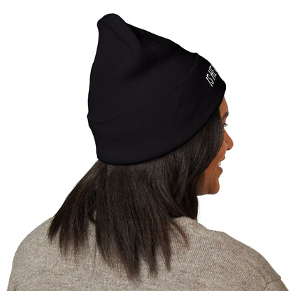 IS HE GONE YET EMBROIDERED CUFFED BEANIE