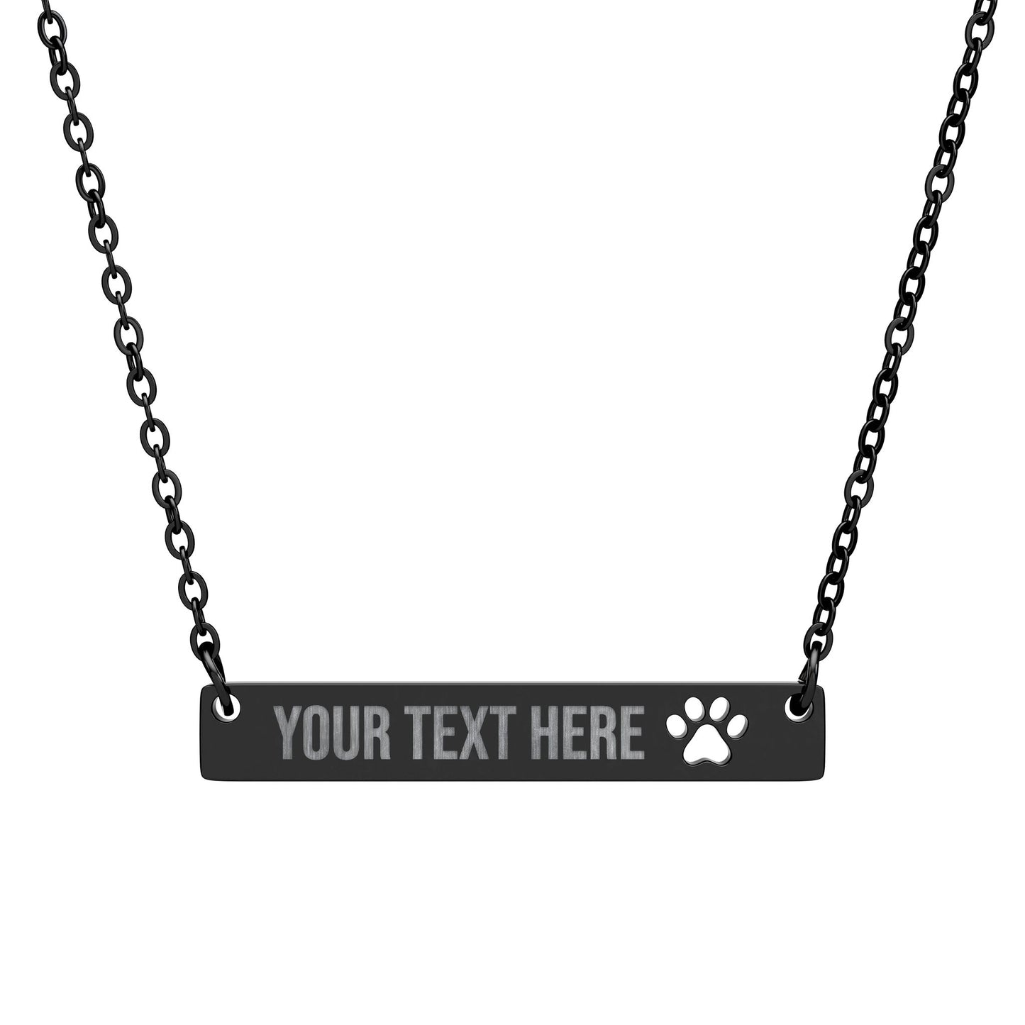 PERSONALIZED TEXT ENGRAVED HORIZONTAL BAR NECKLACE WITH CUTOUT PAW