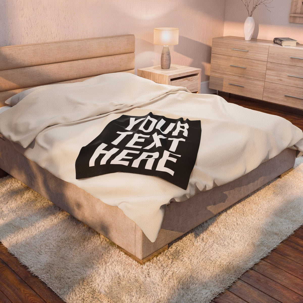 PERSONALIZED TEXT VELVETEEN PLUSH BLANKET BLACK + WHITE