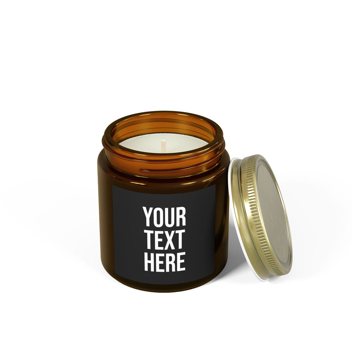 PERSONALIZED TEXT LABEL GOLD LID 4 OZ/9 OZ CLEAR/AMBER BLACK + WHITE