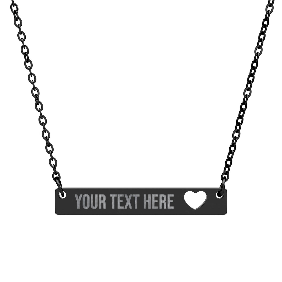 PERSONALIZED TEXT ENGRAVED HORIZONTAL BAR NECKLACE WITH CUTOUT HEART