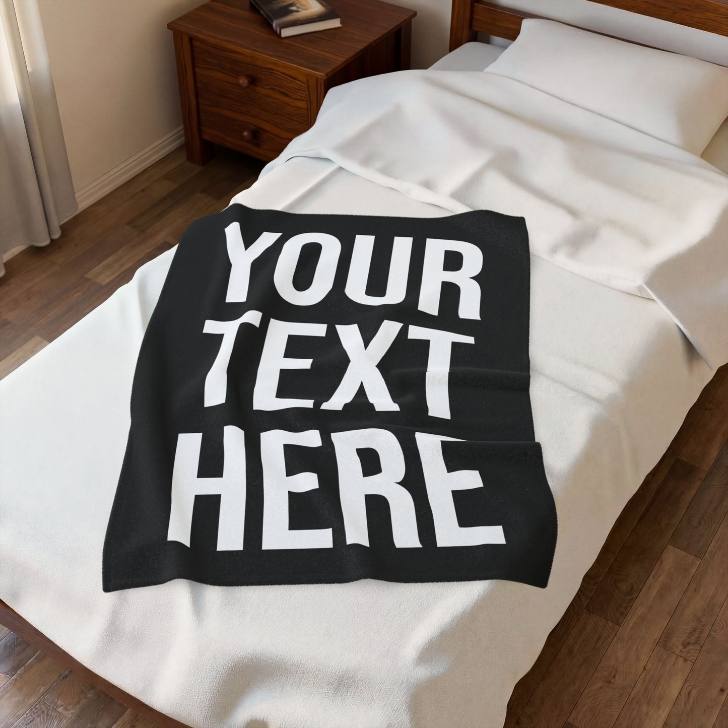 PERSONALIZED TEXT VELVETEEN PLUSH BLANKET BLACK + WHITE