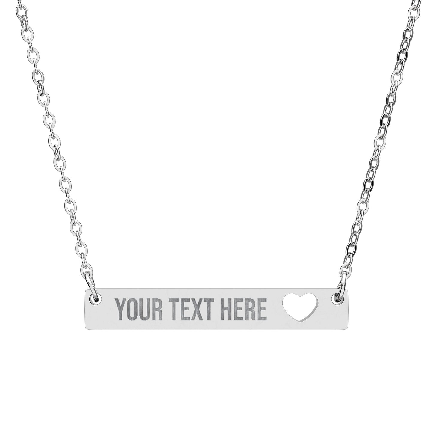 PERSONALIZED TEXT ENGRAVED HORIZONTAL BAR NECKLACE WITH CUTOUT HEART