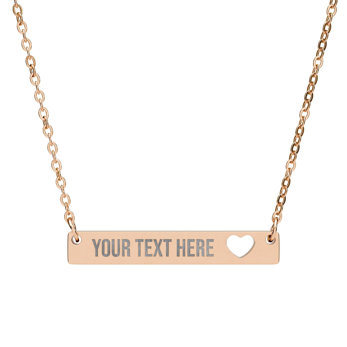PERSONALIZED TEXT ENGRAVED HORIZONTAL BAR NECKLACE WITH CUTOUT HEART