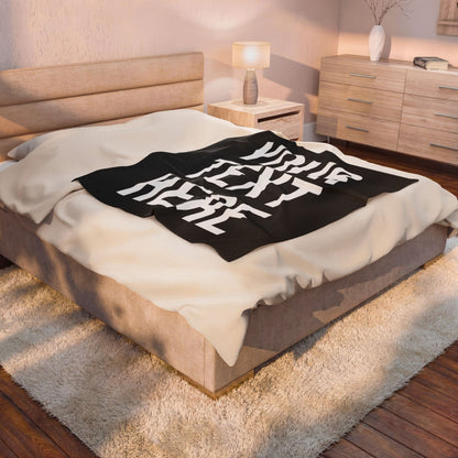 PERSONALIZED TEXT VELVETEEN PLUSH BLANKET BLACK + WHITE