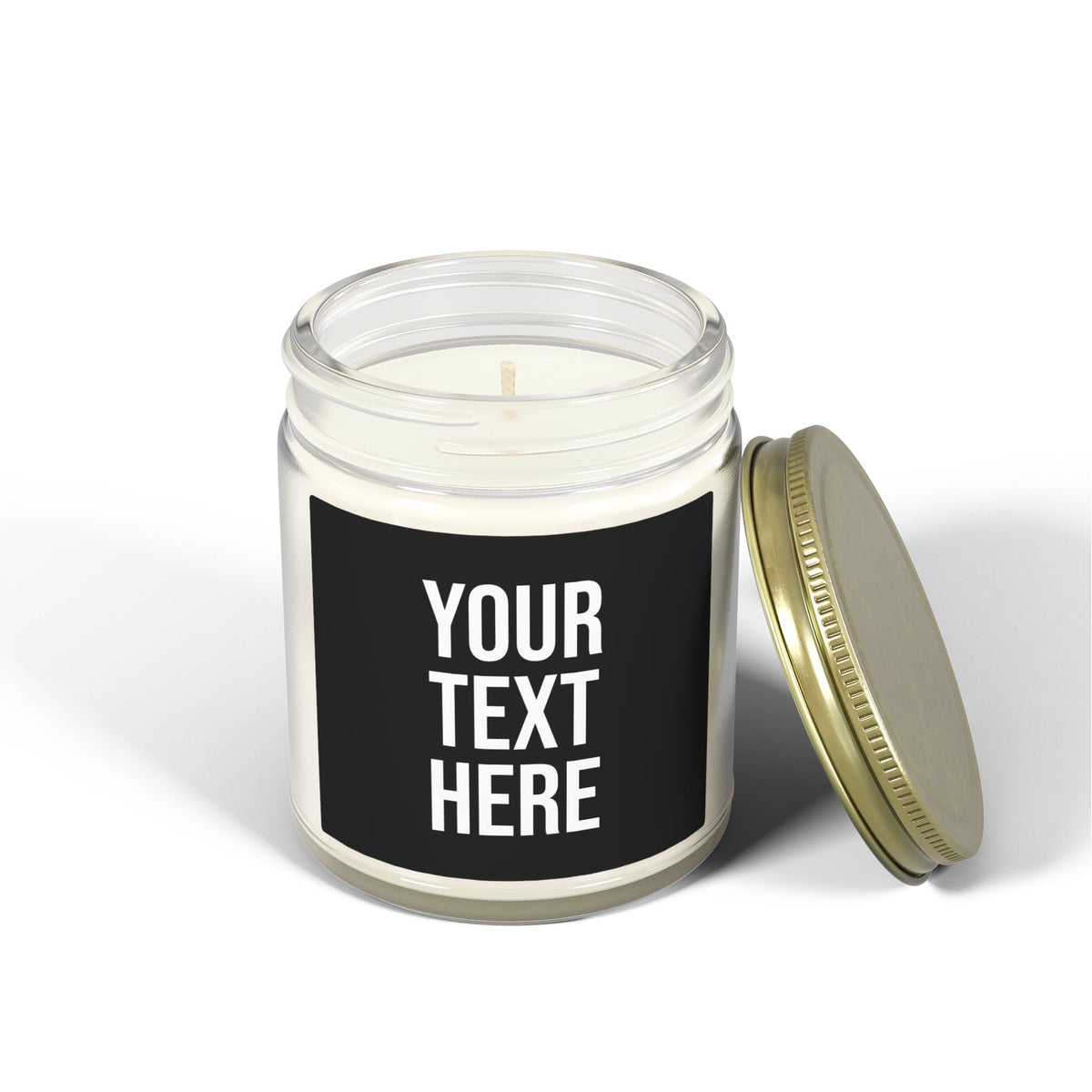 PERSONALIZED TEXT LABEL GOLD LID 4 OZ/9 OZ CLEAR/AMBER BLACK + WHITE