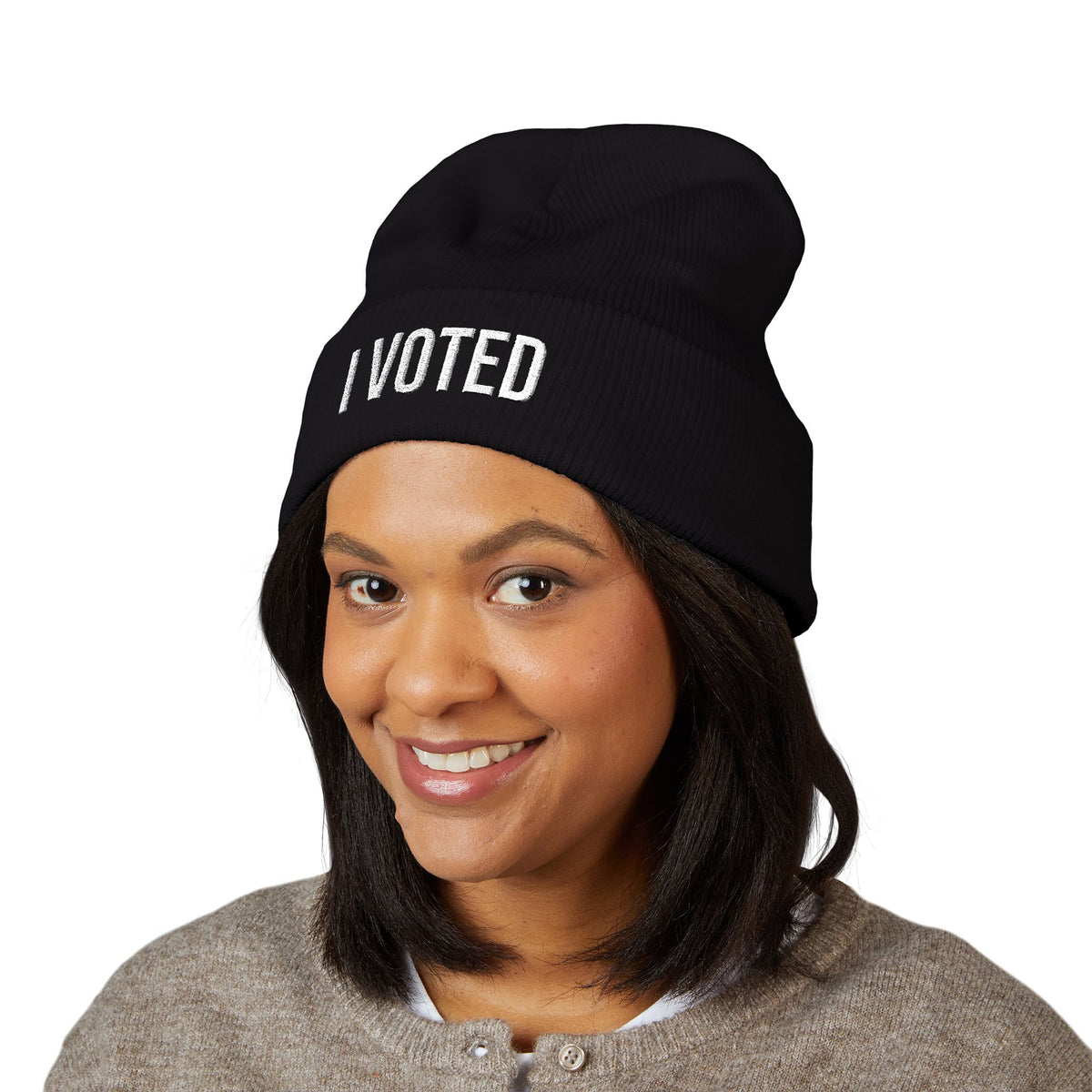 I VOTED EMBROIDERED LOGO CUFFED BEANIE
