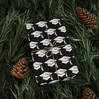 GRADUATION CAP WRAPPING PAPER BLACK + WHITE