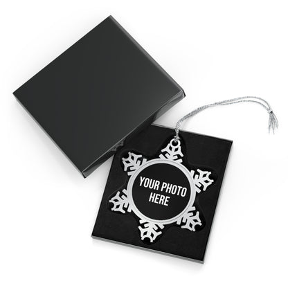 PERSONALIZED PHOTO PEWTER SNOWFLAKE ORNAMENT